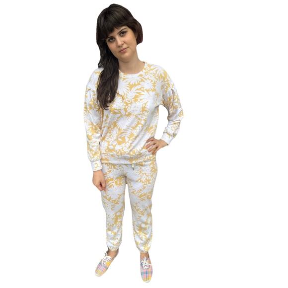 Sundry Yellow Floral Lounge Set – Size XS– Soft French Terry Pullover Joggers - Picture 11 of 12